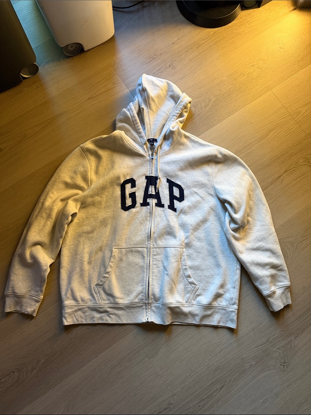 GAP Cream Zip-Up Hoodie with Navy Logo